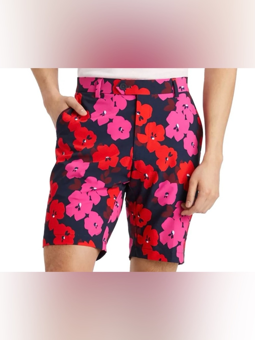 MEN’S G/FORE Navy Red and Pink Floral Print Dress Shorts 33